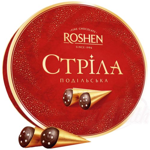 Godis i ask "Strila Roshen"  med mjlkfudge/alkohol fyllning,200g